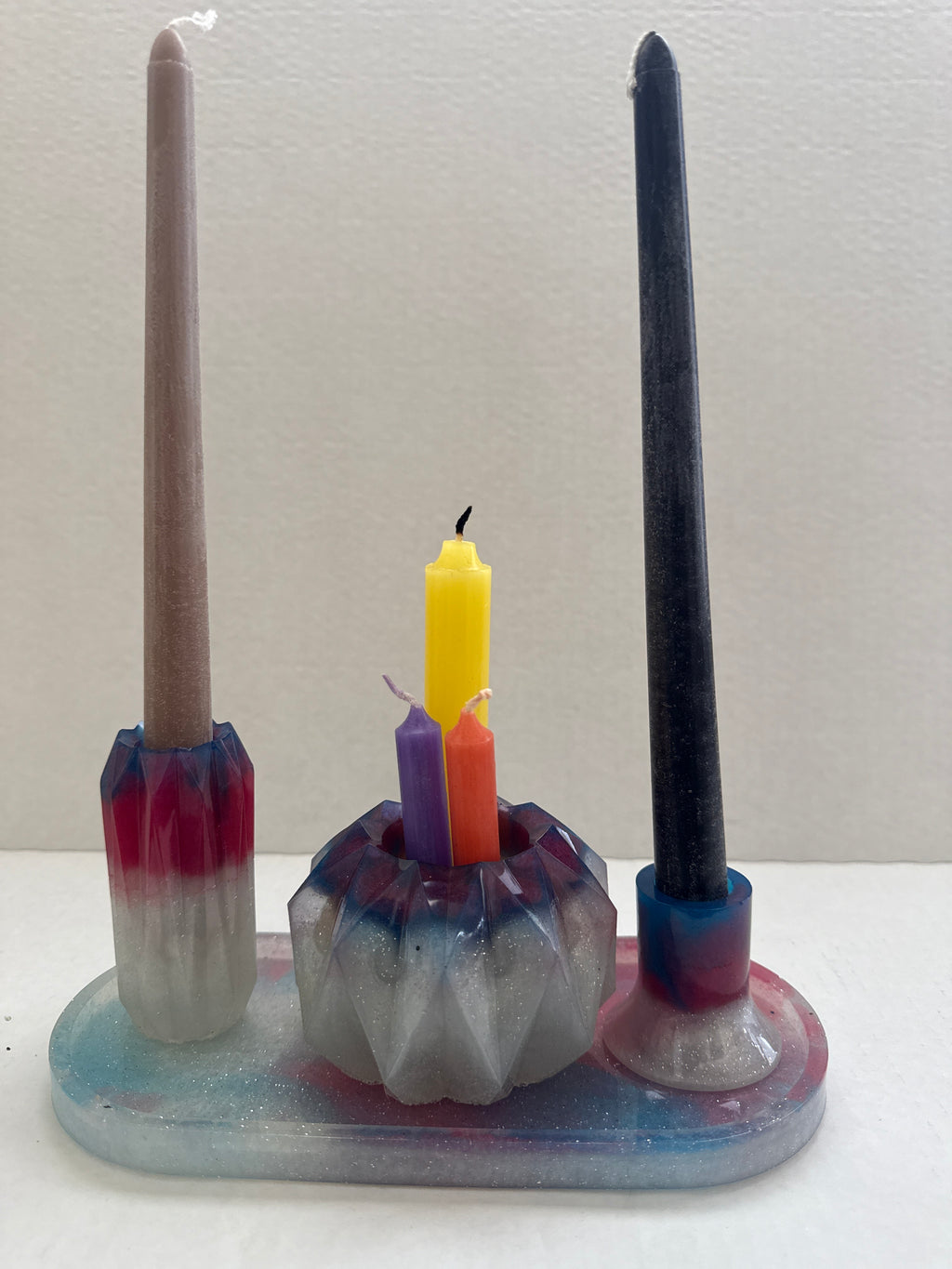 Resin Art Candle Display – 3‑Piece Holder Set