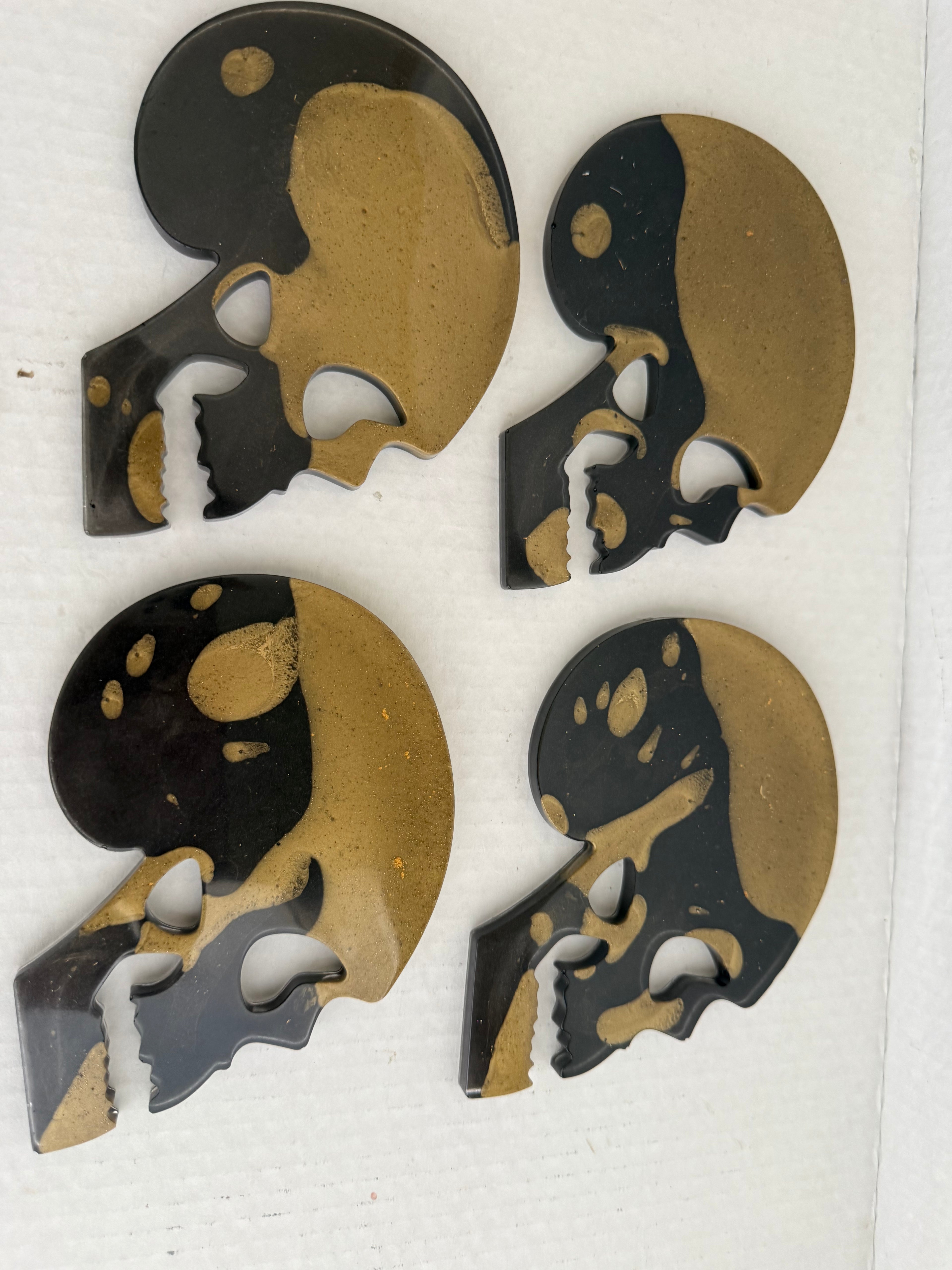 Black & Gold Skull Resin Ashtray + Coaster Set (with Holder)