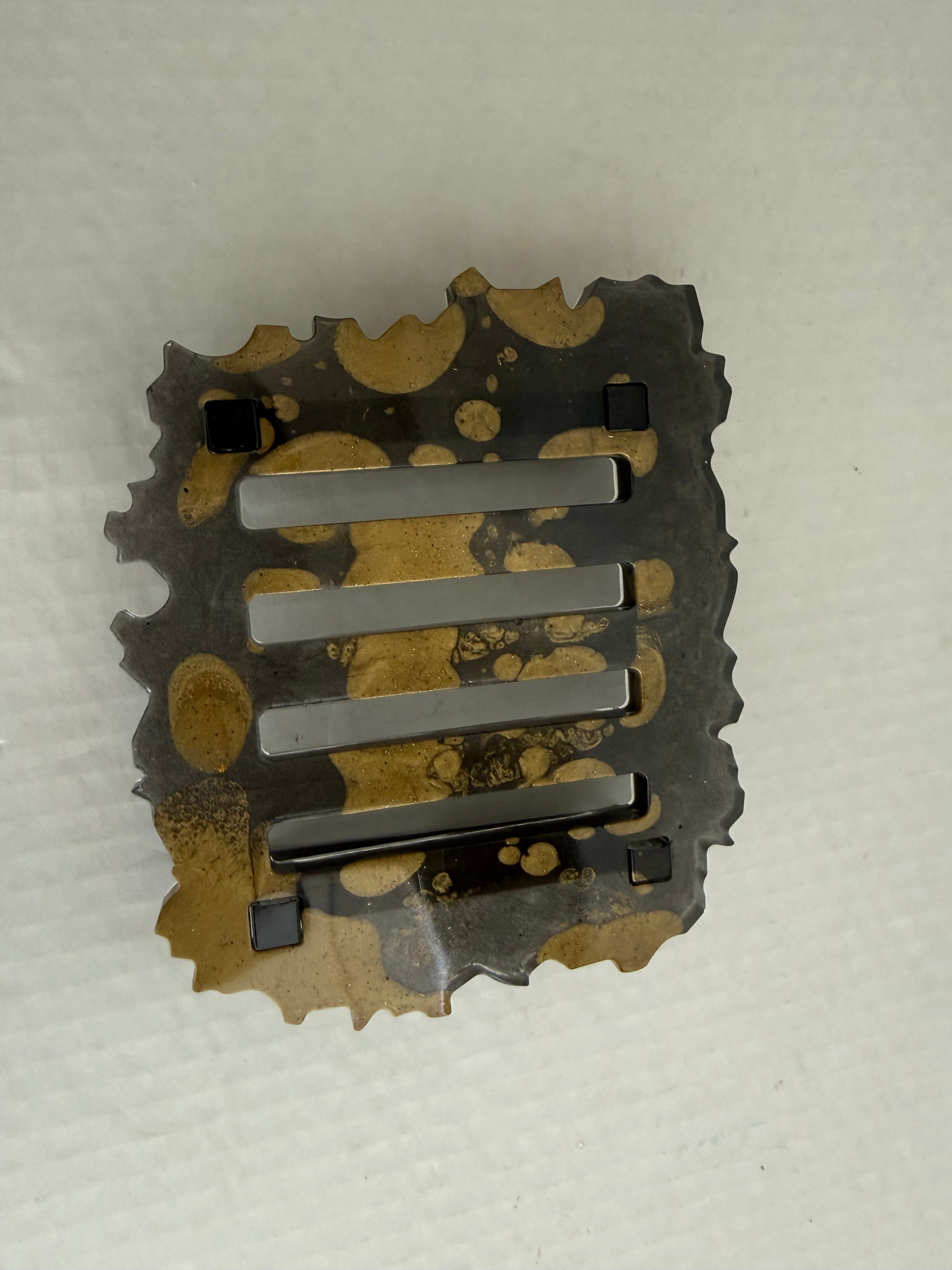 Black & Gold Skull Resin Ashtray + Coaster Set (with Holder)