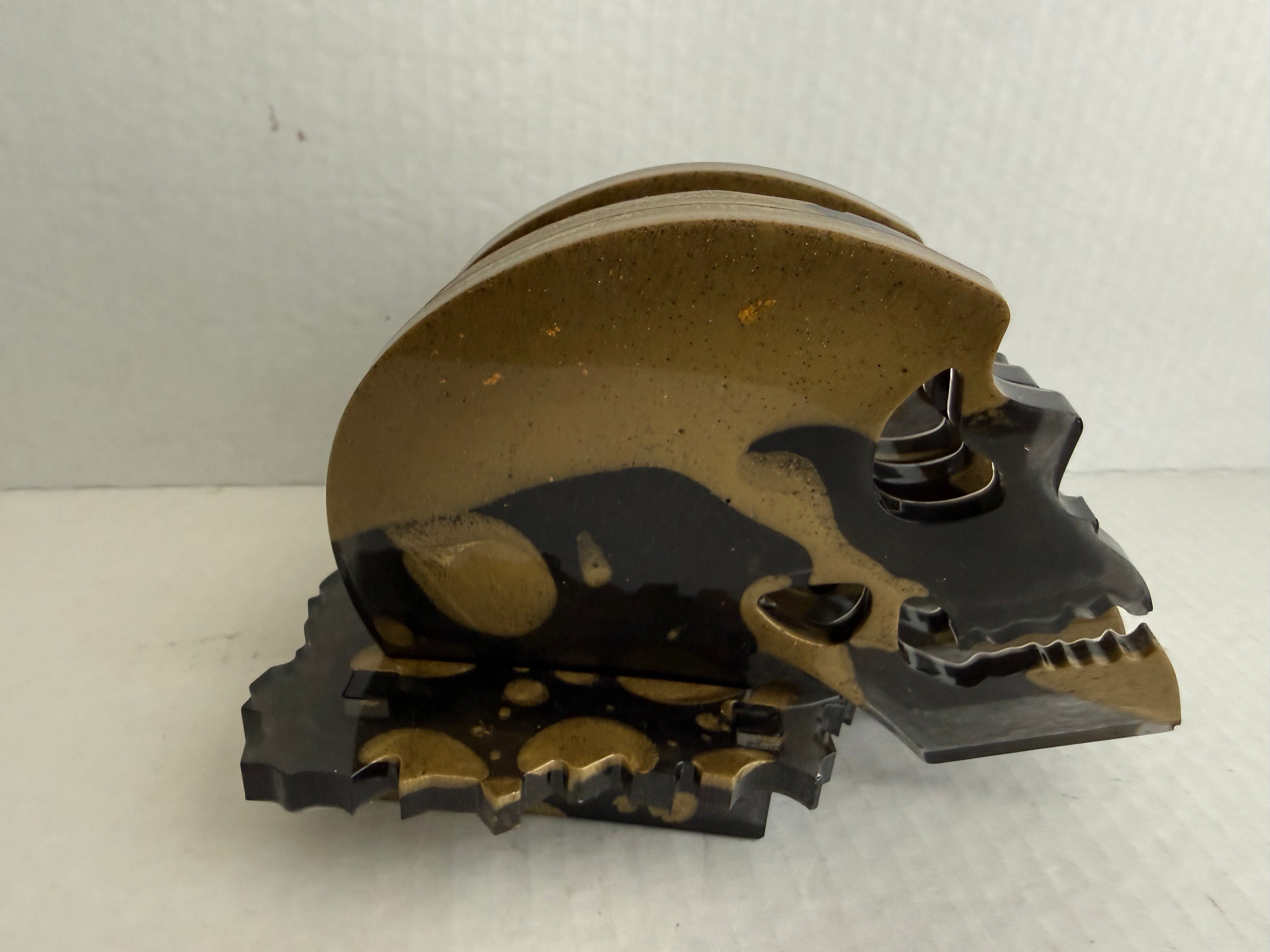 Black & Gold Skull Resin Ashtray + Coaster Set (with Holder)