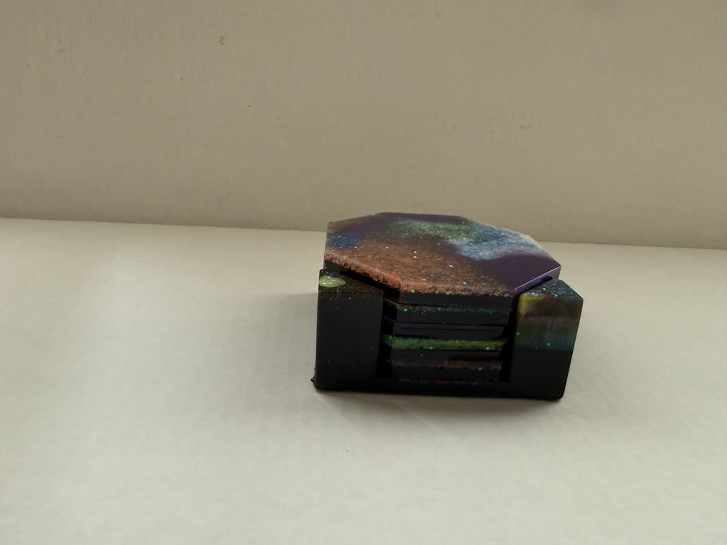 NORTHERN NIGHT LIGHTS — 4‑Piece Coaster & Holder Set