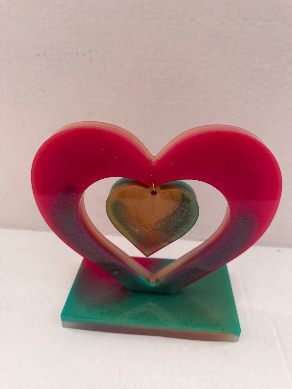 Double Heart Resin Sculpture – Suspended Centerpiece Art