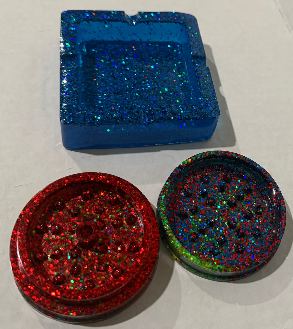 All That Glitters: Dark Neon Ashtray & Grinder Set
